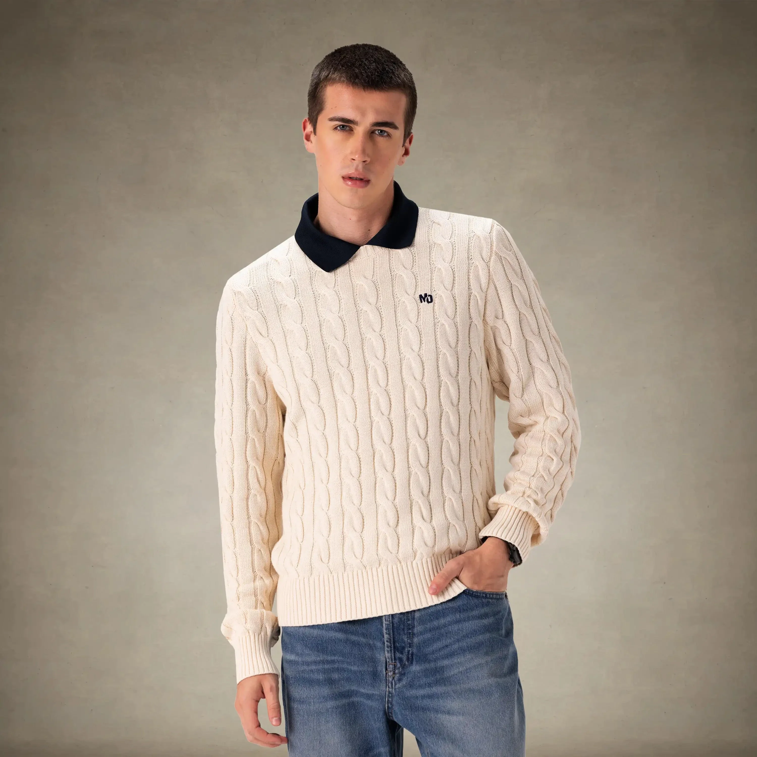 Men's Crew Neck Cable Sweater - Image 5